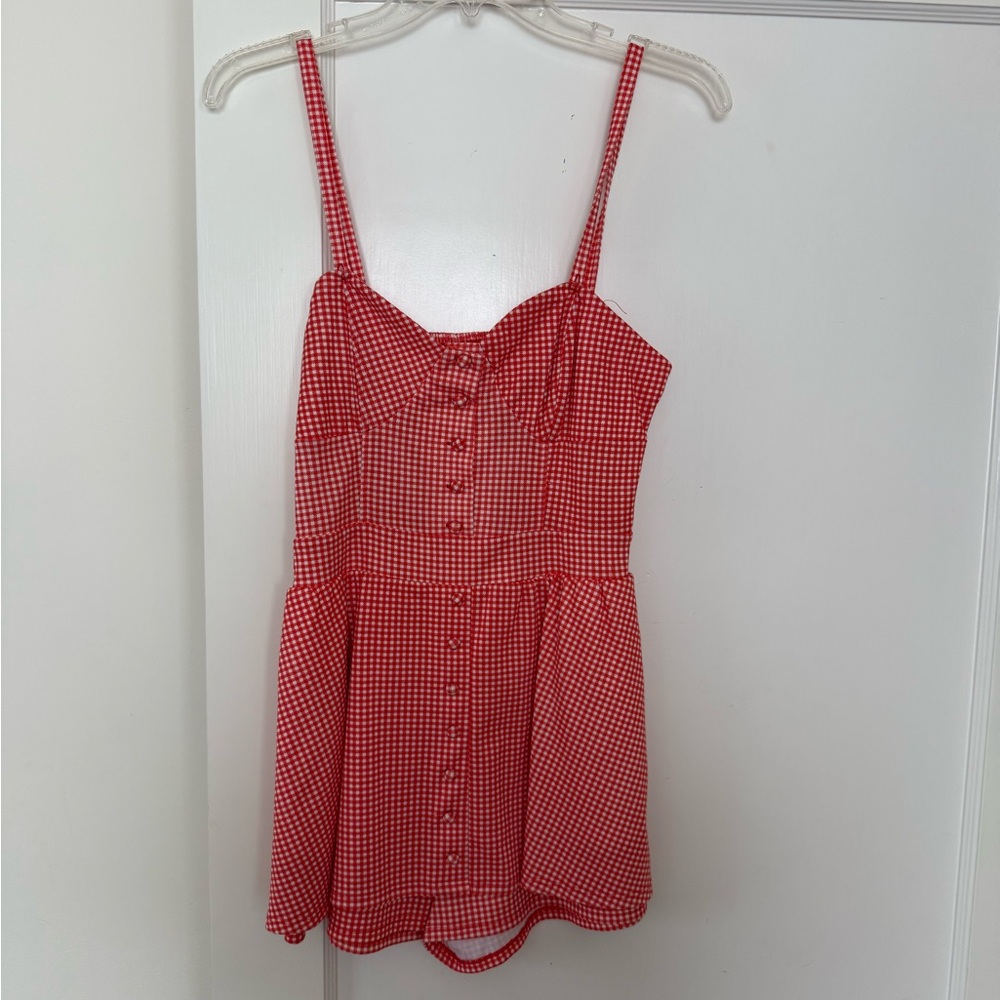 Red Gingham Button Romper
